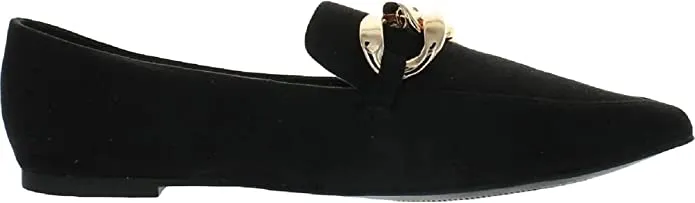 Steve Madden Flourish Black Slip On Pointed Toe Suede Chunky Chain Loafers